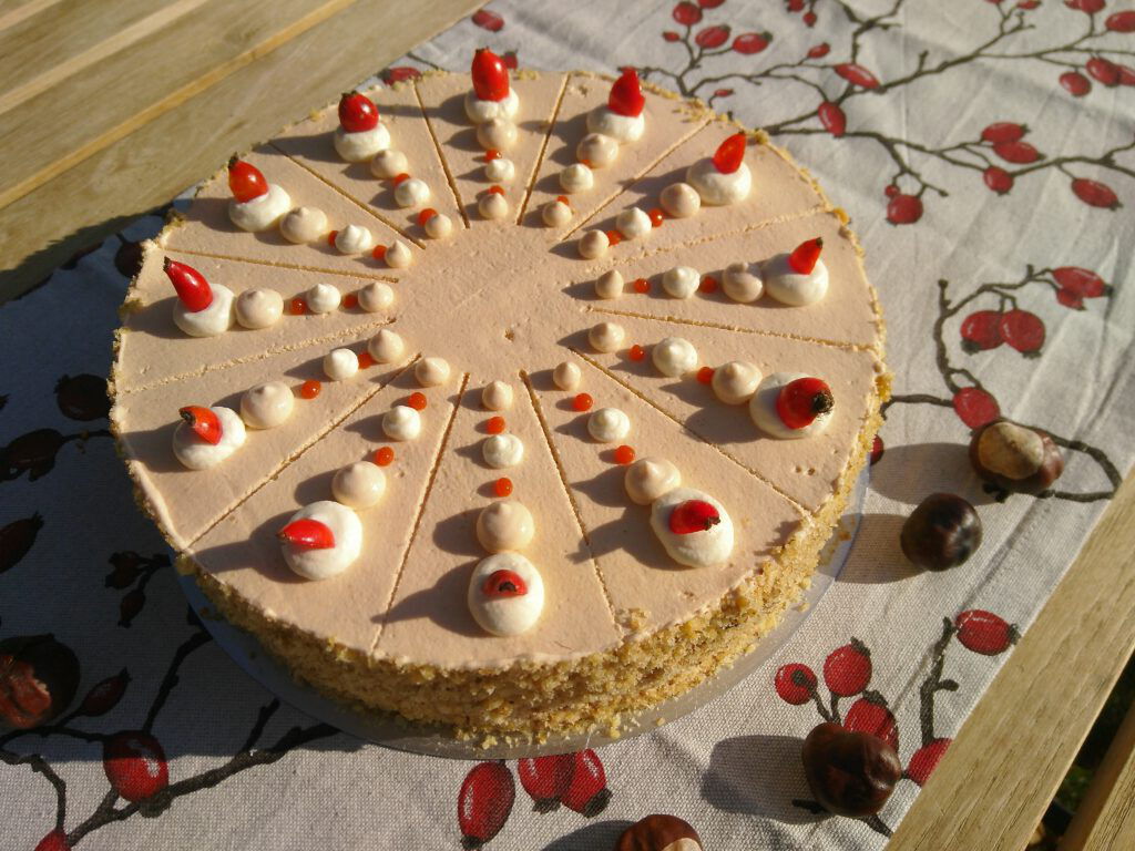 Hagebuttentorte mit Sahnetupfen