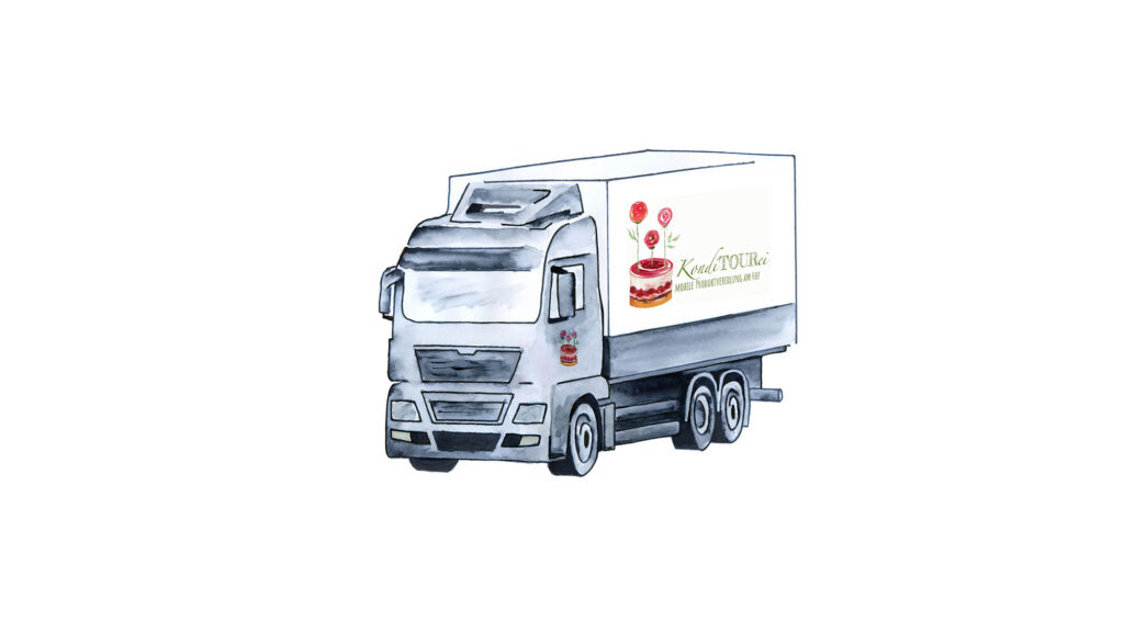 Zeichnung des KondiTOURei-Lastwagens mit der mobilen Backstube