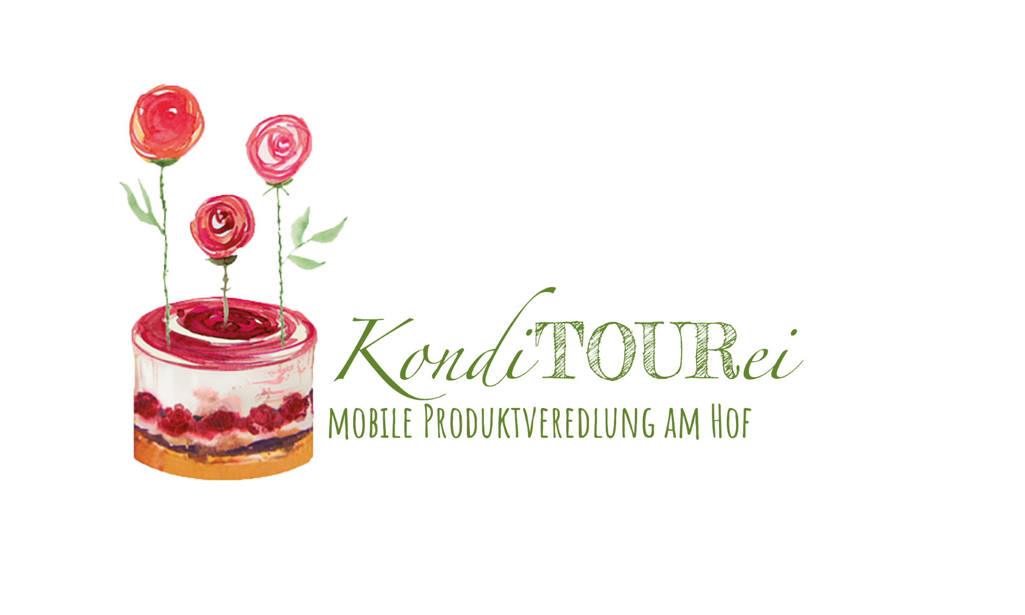 Logo der KondiTOURei: Rosentörtchen mit Rosen und Schriftzug