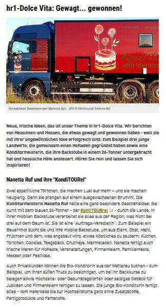Bildschirmfoto der hr1-Sendung „Dolce Vita“ mit der KondiTOURei