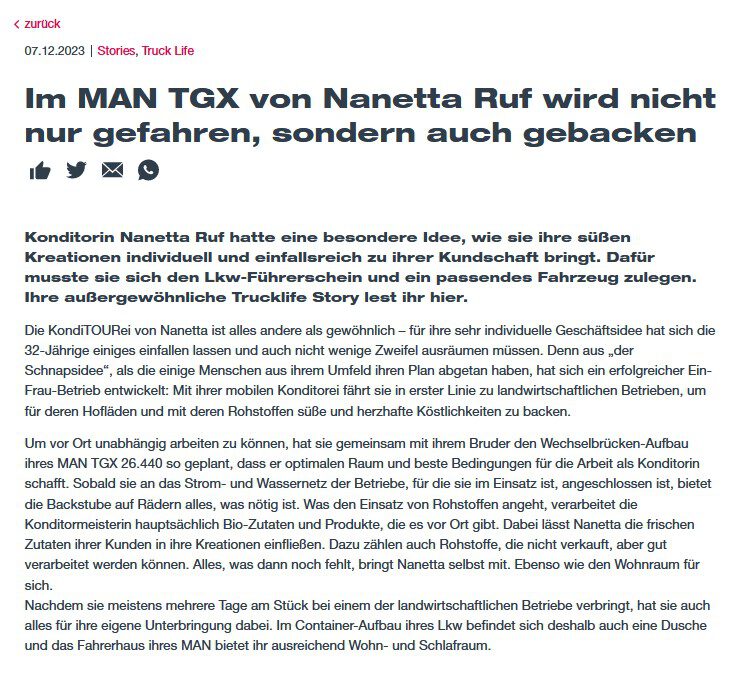 Bildschirmfoto des Beitrags von Truckersworld by MAN über die KondiTOURei