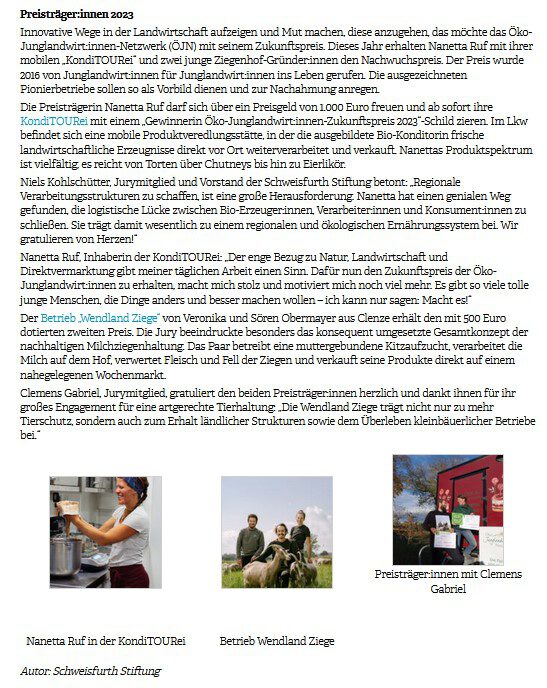 Bildschirmfoto zum Zukunftspreis des Öko-Junglandwirte-Netzwerks